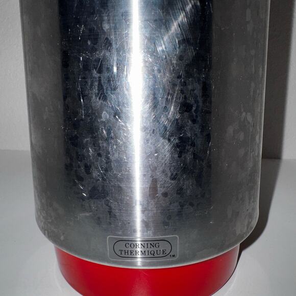 Vintage Corning Thermique Red & Chrome Carafe 10” Mid Century Coffee Server - Picture 10 of 12